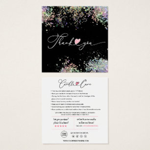 Aanwijzingen voor kaarszorg en klantendank vierkante visitekaartjes