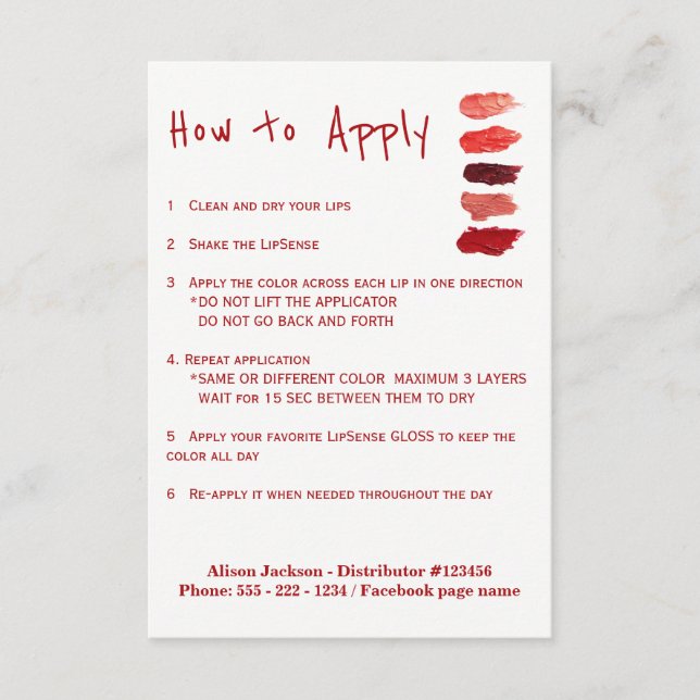 Aanwijzingen voor toepassing van lippenstift-verde (Voorkant)