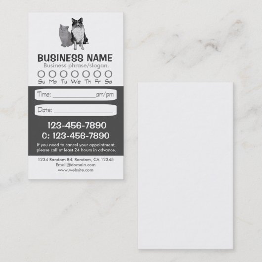 Aanwijzingskaarten voor kattenhonden afsprakenkaartje (Voorkant / Achterkant)