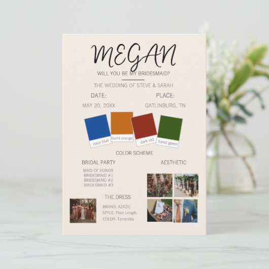 Aanzoek aan bruidsmeisje kaart (Staand voorkant)