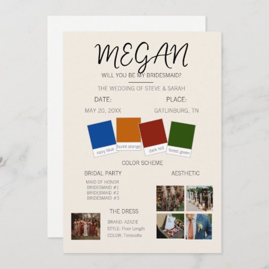 Aanzoek aan bruidsmeisje kaart (Voorkant / Achterkant)