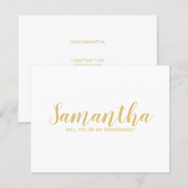 Aanzoek aan bruidsmeisje | Modern schrift wit en g Kaart