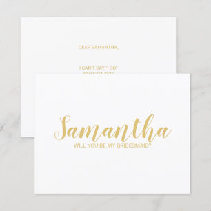 Aanzoek aan bruidsmeisje   Modern schrift wit en g Kaart