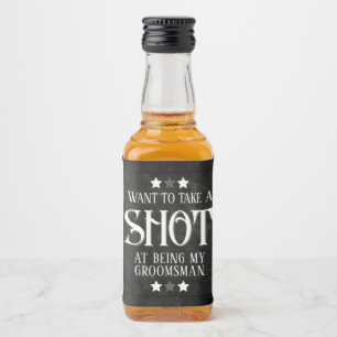 Aanzoek bruidsjonker neem een shot Zwart Likeurfles Etiket