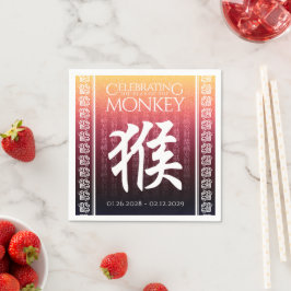 Aap 猴 Rood Goud Chinees Dierriem Teken Servet