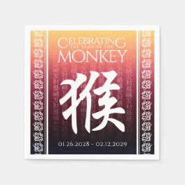 Aap 猴 Rood Goud Chinees Dierriem Teken Servet