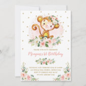 Aap 1e Verjaardag Blush Roze Bloemen Wild One Kaart (Voorkant)