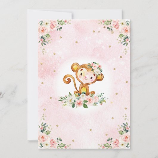 Aap 1e Verjaardag Blush Roze Bloemen Wild One Kaart (Achterkant)