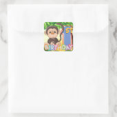 Aap 1e verjaardagsfeestje vierkante sticker (Tas)
