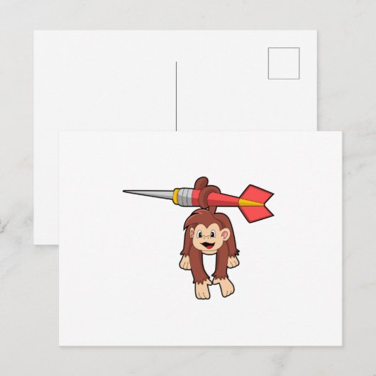 Aap aan het darten met pijl briefkaart (Voorkant / Achterkant)