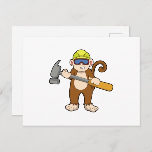 Aap als ambachtsman met hamer briefkaart (Voorkant / Achterkant)