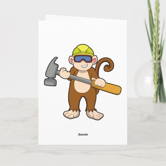 Aap als ambachtsman met hamer kaart (Achterkant)