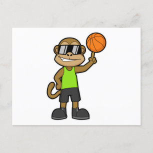 Aap als basketballer met basketbal briefkaart