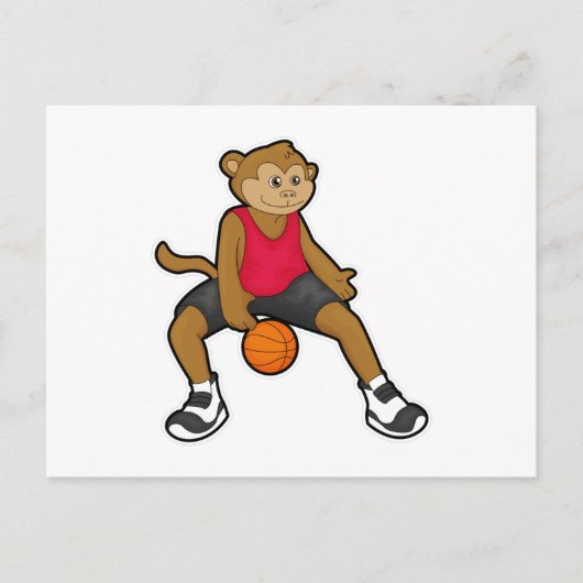 Aap als basketballer met basketbal briefkaart (Voorkant)