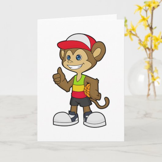 Aap als basketballer met basketbal kaart (Gele Bloem)