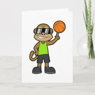 Aap als basketballer met basketbal kaart