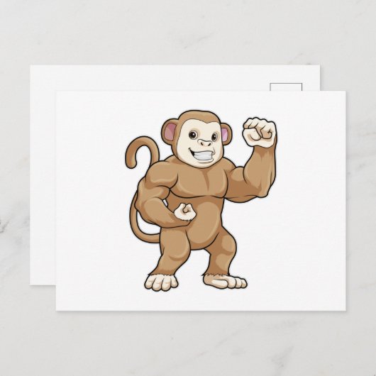 Aap als bodybuilder bij bodybuilding briefkaart (Voorkant / Achterkant)