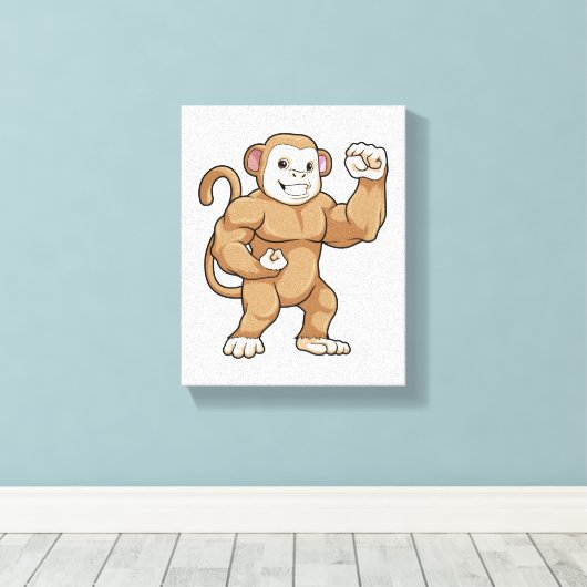 aap als Bodybuilder in Bodybuilding Canvas Afdruk (Insitu (Houten vloer))