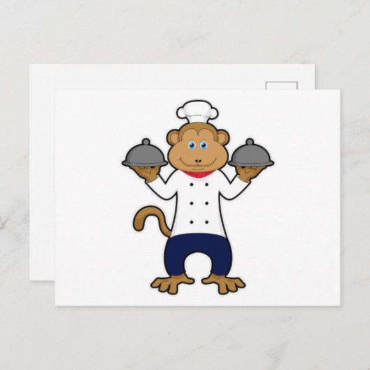 aap als Cook met Servische borden Briefkaart (Voorkant / Achterkant)