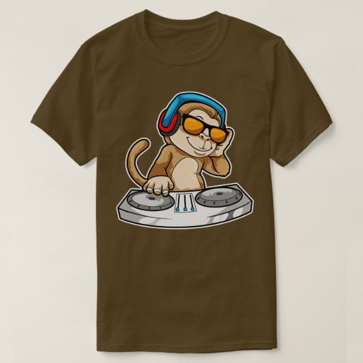 Aap als DJ met Hoofdtelefoon Mixing desk T-shirt (Design voorkant)