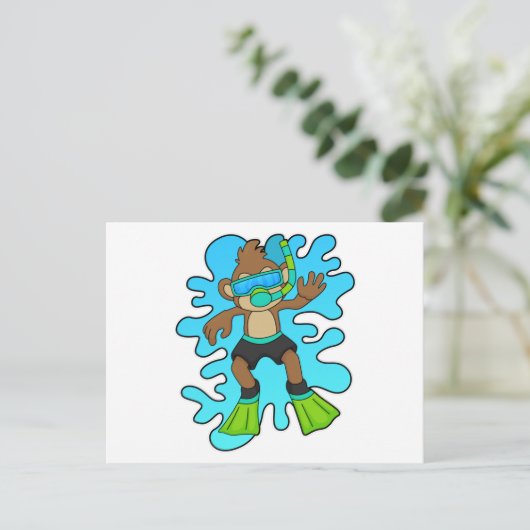 aap als duiker met Snorkel Briefkaart (Staand voorkant)