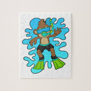 aap als duiker met Snorkel Legpuzzel