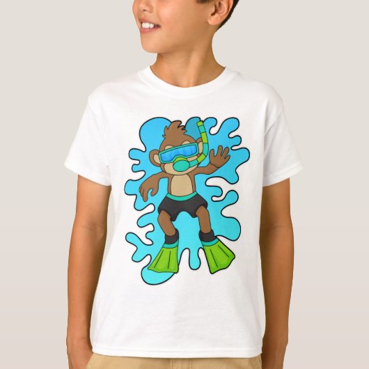 aap als duiker met Snorkel T-shirt (Voorkant)