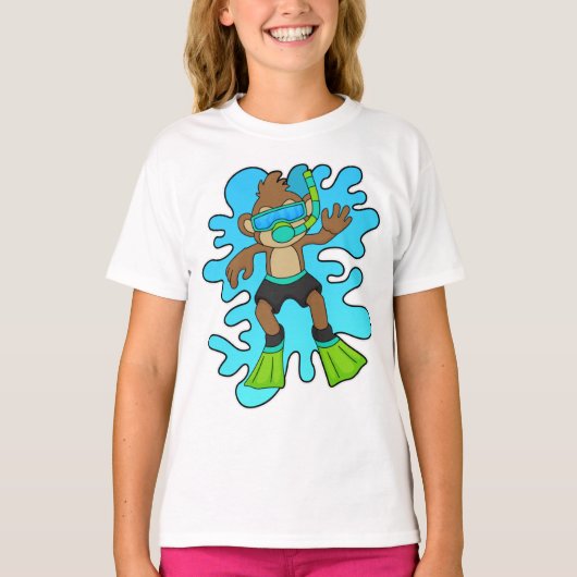 aap als duiker met Snorkel T-shirt (Voorkant)