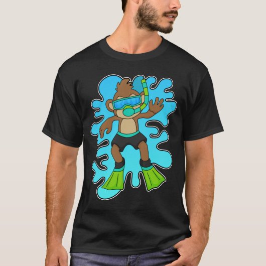 aap als duiker met Snorkel T-shirt (Voorkant)