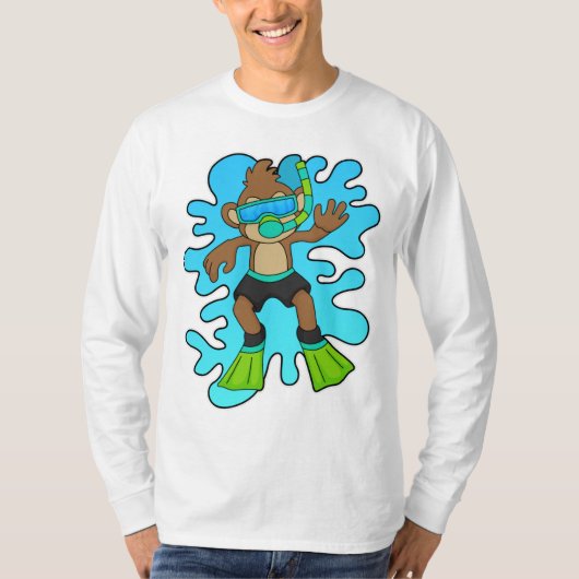aap als duiker met Snorkel T-shirt (Voorkant)