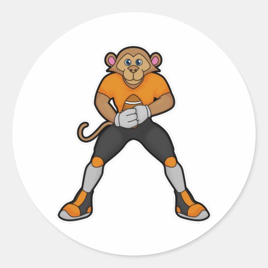 aap als Football speler met Football Ronde Sticker (Voorkant)