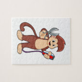 aap als hairdresser met schaar & schaar legpuzzel (Horizontaal)