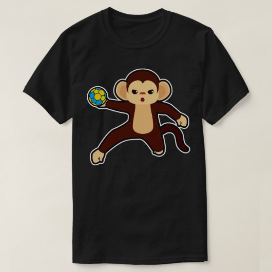 aap als handballspeler met handbal t-shirt (Design voorkant)