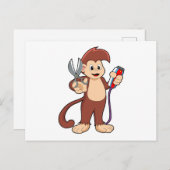 Aap als kapper met schaar en scheermes briefkaart (Voorkant / Achterkant)