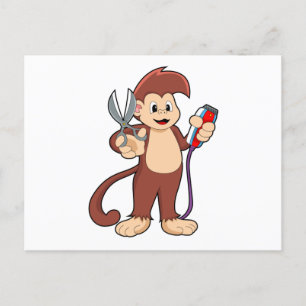 Aap als kapper met schaar & scheermes briefkaart