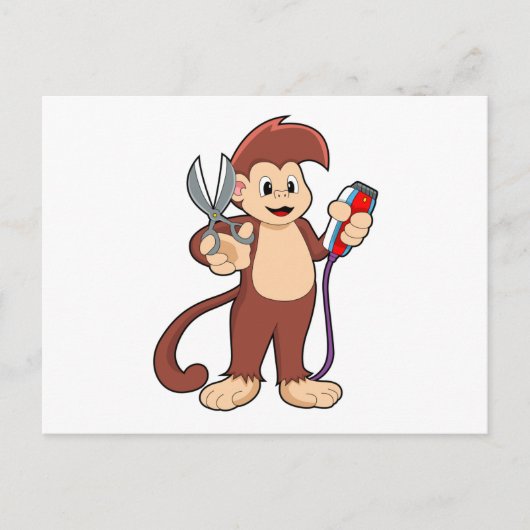 Aap als kapper met schaar & scheermes briefkaart (Voorkant)