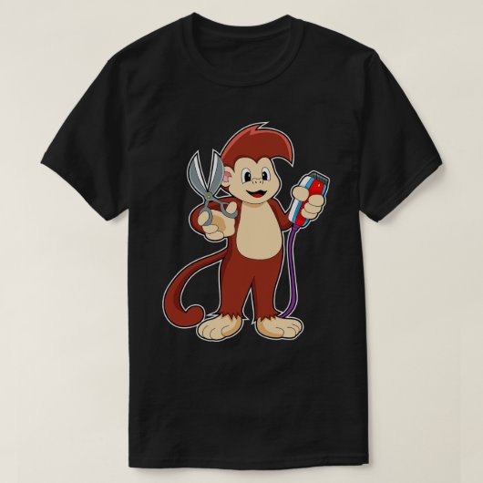Aap als Kapper met Schaar Scheermes T-shirt (Design voorkant)