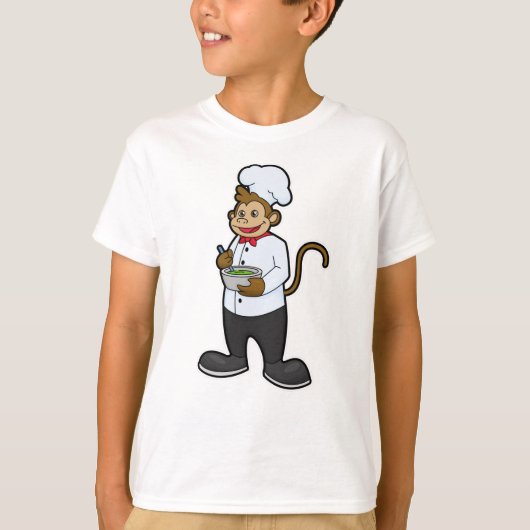 Aap als kok met kom t-shirt (Voorkant)