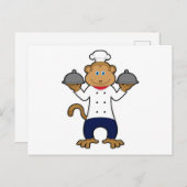 Aap als kok met serveerschalen briefkaart (Voorkant / Achterkant)