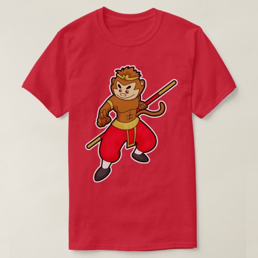 Aap als krijger met stafhoofd t-shirt (Design voorkant)