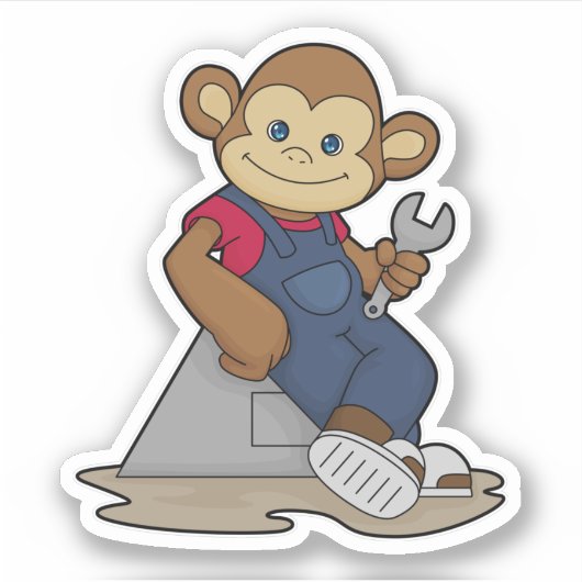 aap als Mechanisch met moersleutel Sticker (Voorkant)