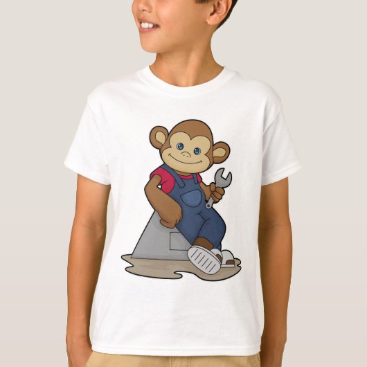 aap als Mechanisch met moersleutel T-shirt (Voorkant)