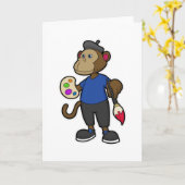 Aap als schilder met verf en kwast kaart (Gele Bloem)