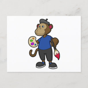 aap als schilder met verf en penseel briefkaart