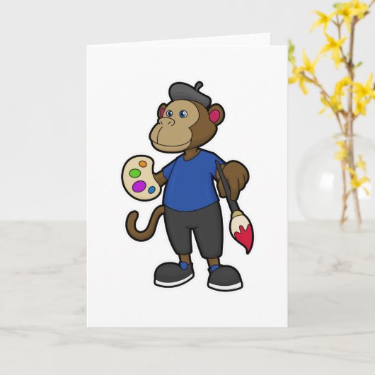 aap als schilder met verf en penseel kaart (Gele Bloem)