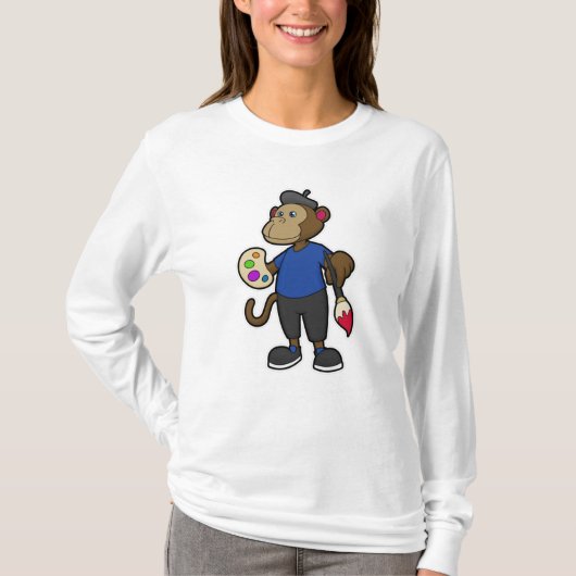 aap als schilder met verf en penseel t-shirt (Voorkant)