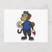 Aap als schilder met verf & kwast briefkaart (Voorkant)