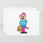 Aap als secretaresse met tas briefkaart (Voorkant / Achterkant)