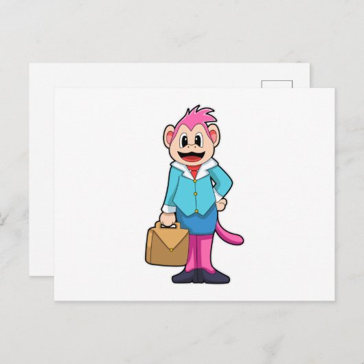 Aap als secretaresse met tas briefkaart (Voorkant / Achterkant)