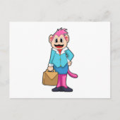 Aap als secretaresse met tas briefkaart (Voorkant)